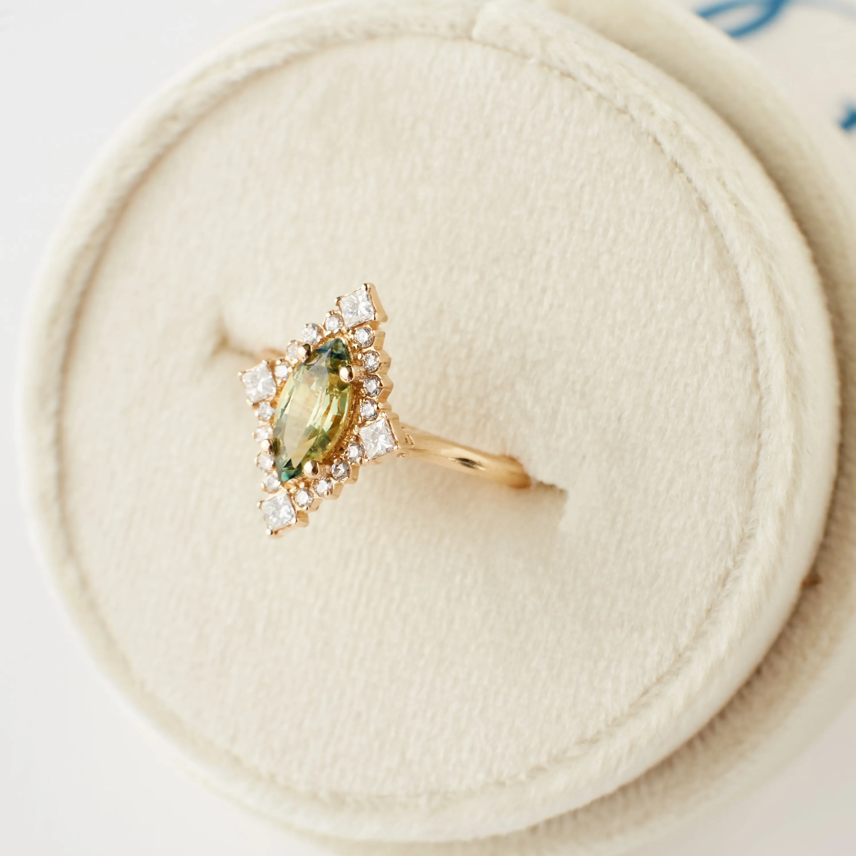 Marie Ring - .83 Carat Yellow Green Parti Sapphire