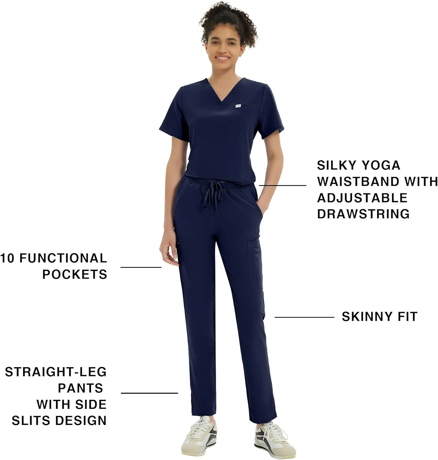 Medical Scrub Pants for Women, Mid Rise Skinny Straight Cargo with Yoga Waistband, Stretch, Anti-Wrinkle & 10 Pockets