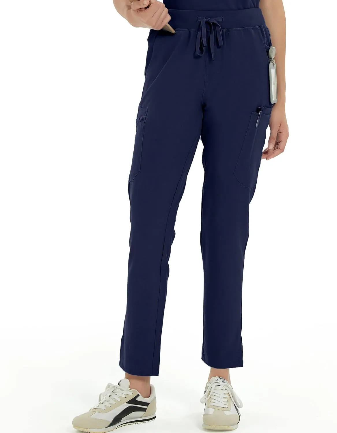 Medical Scrub Pants for Women, Mid Rise Skinny Straight Cargo with Yoga Waistband, Stretch, Anti-Wrinkle & 10 Pockets
