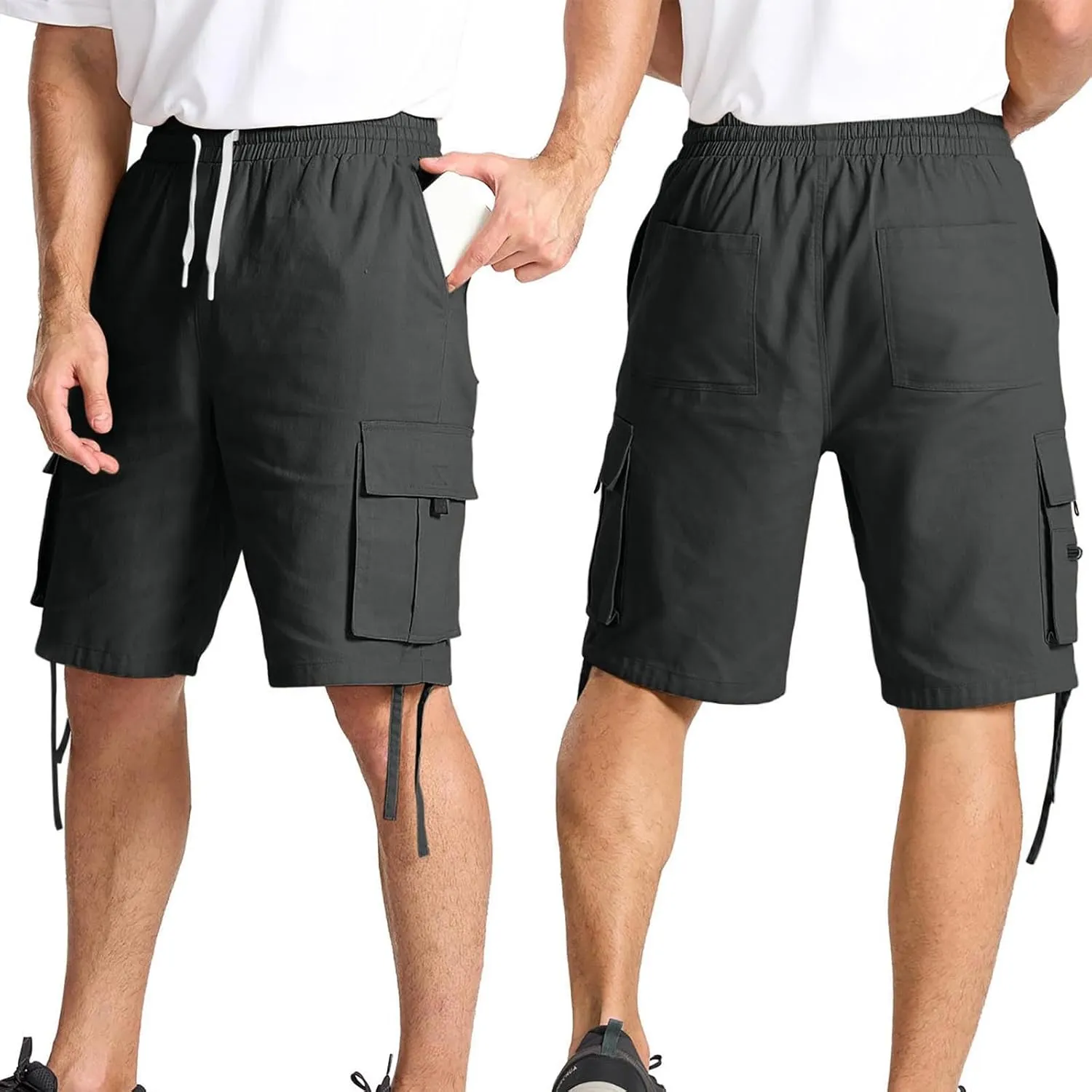 Men's Cargo Shorts Solid Color Casual Summer Bermuda Shorts Breathable Straight Leg Jogger Pants Outdoor Everyday Wear