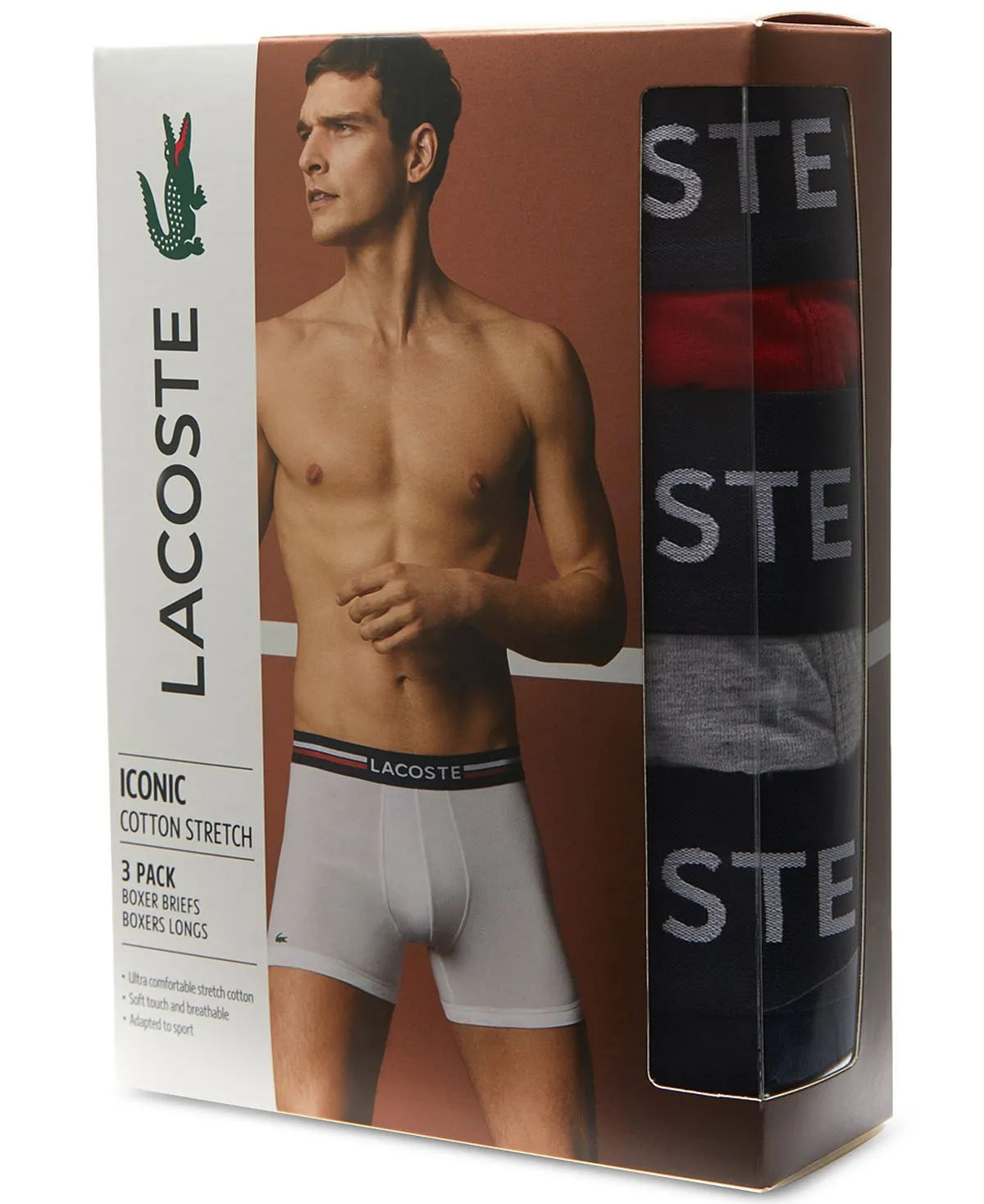 Men's stretch boxer briefs, 3 pieces Lacoste