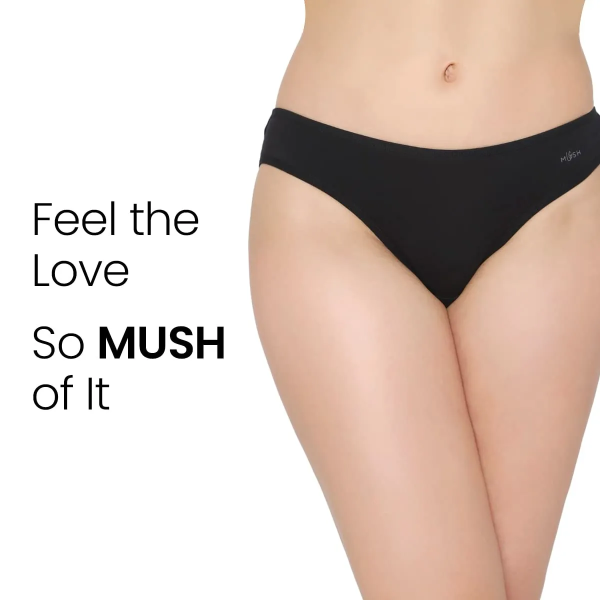 Mush Womens Ultra Soft Bamboo Modal Bikini Brief || Breathable Panties || Anti-Odor, Seamless, Anti Microbial Innerwear Pack of 2 (XL, Black and Beige)