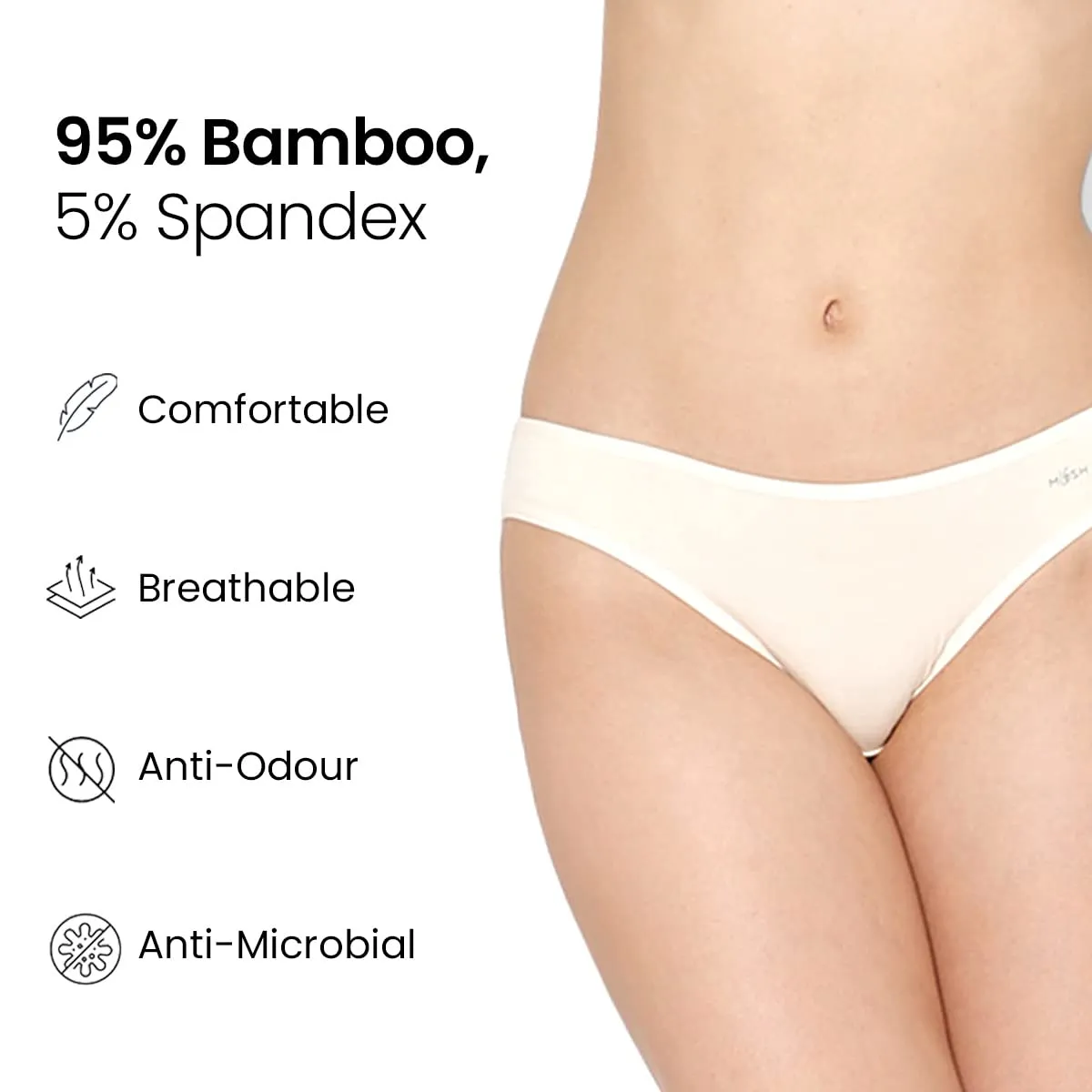 Mush Womens Ultra Soft Bamboo Modal Bikini Brief || Breathable Panties || Anti-Odor, Seamless, Anti Microbial Innerwear (S, Beige)