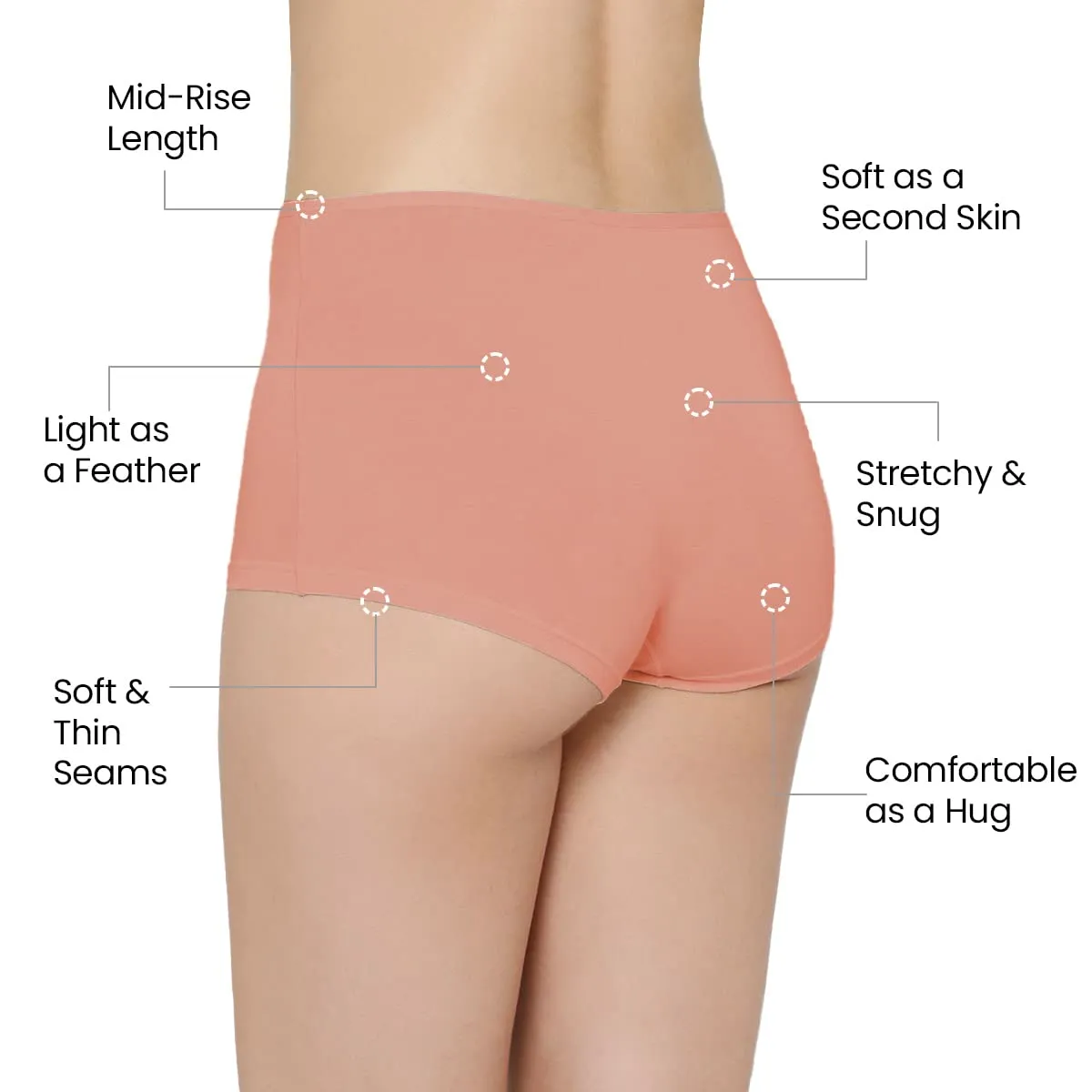Mush Womens Ultra Soft High Waist Bamboo Modal Boyshorts || Breathable Panties || Anti-Odor, Seamless, Anti Microbial Innerwear (L - Pack of 3, Peach Color)