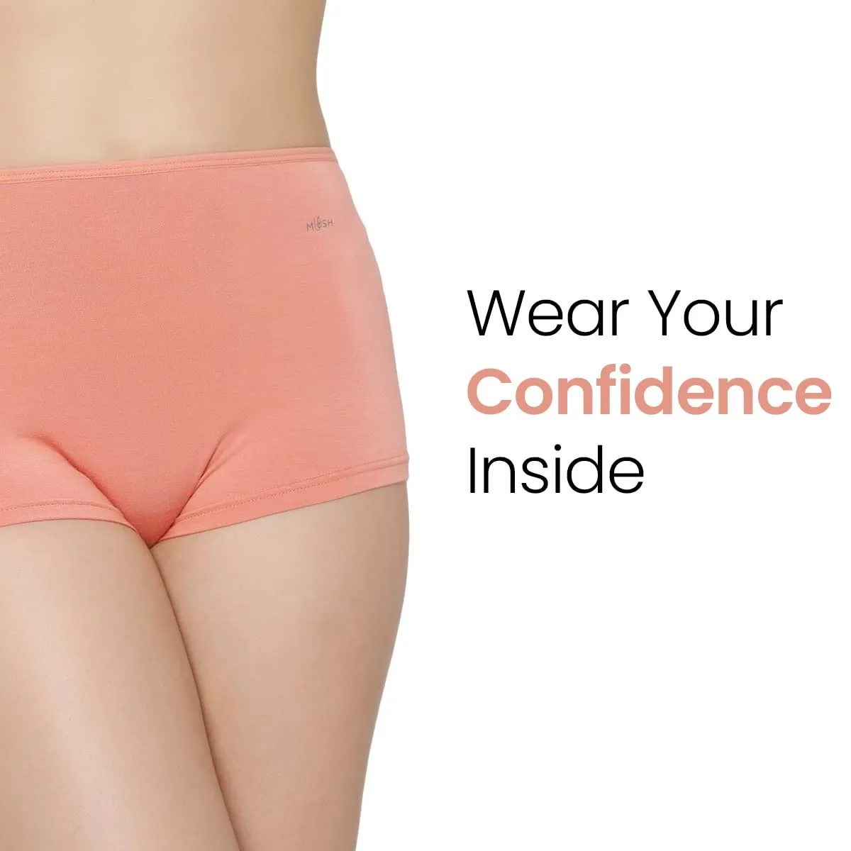 Mush Womens Ultra Soft High Waist Bamboo Modal Boyshorts || Breathable Panties || Anti-Odor, Seamless, Anti Microbial Innerwear (L - Pack of 3, Peach Color)