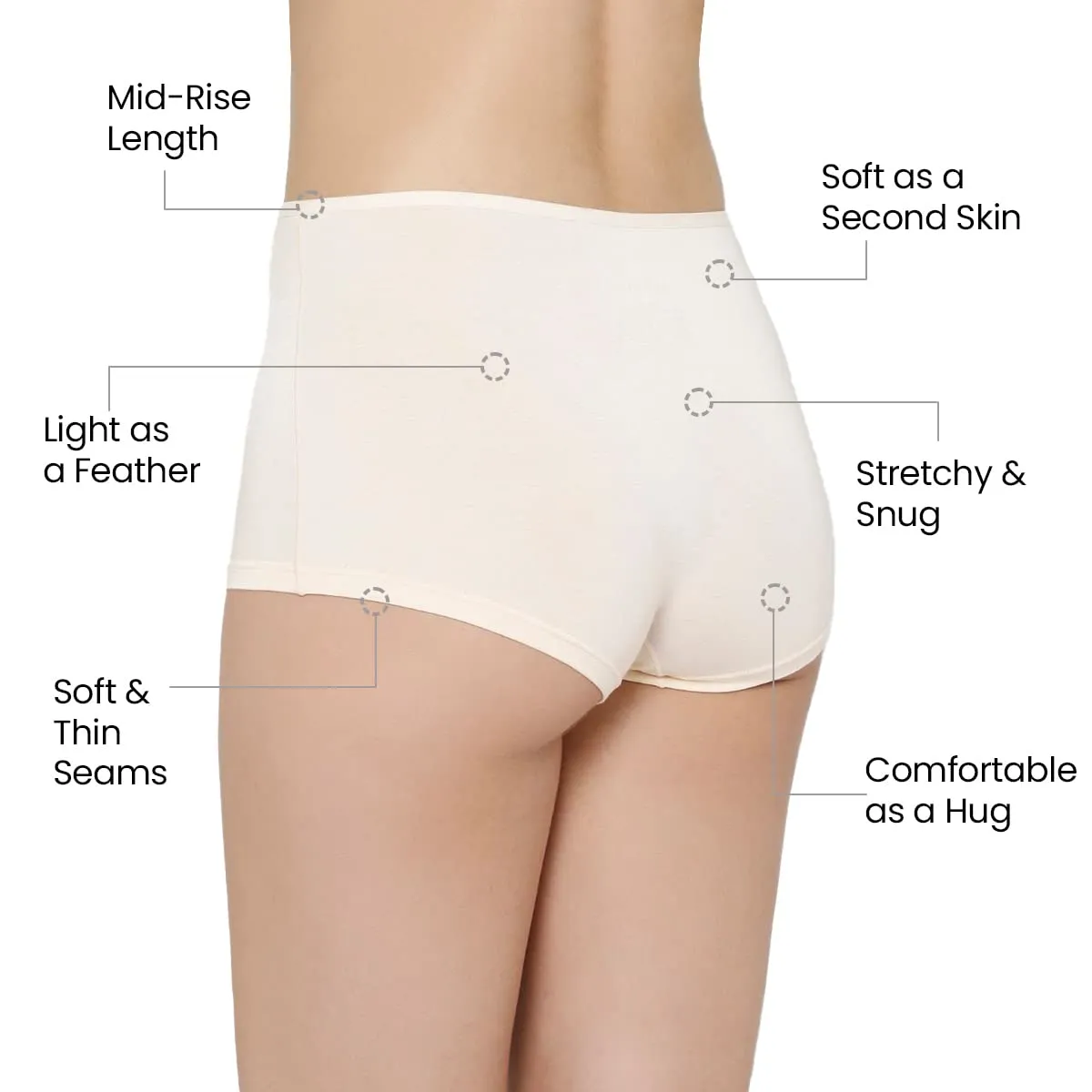 Mush Womens Ultra Soft High Waist Bamboo Modal Boyshorts || Breathable Panties || Anti-Odor, Seamless, Anti Microbial Innerwear (M- Pack of 3, Beige Color)