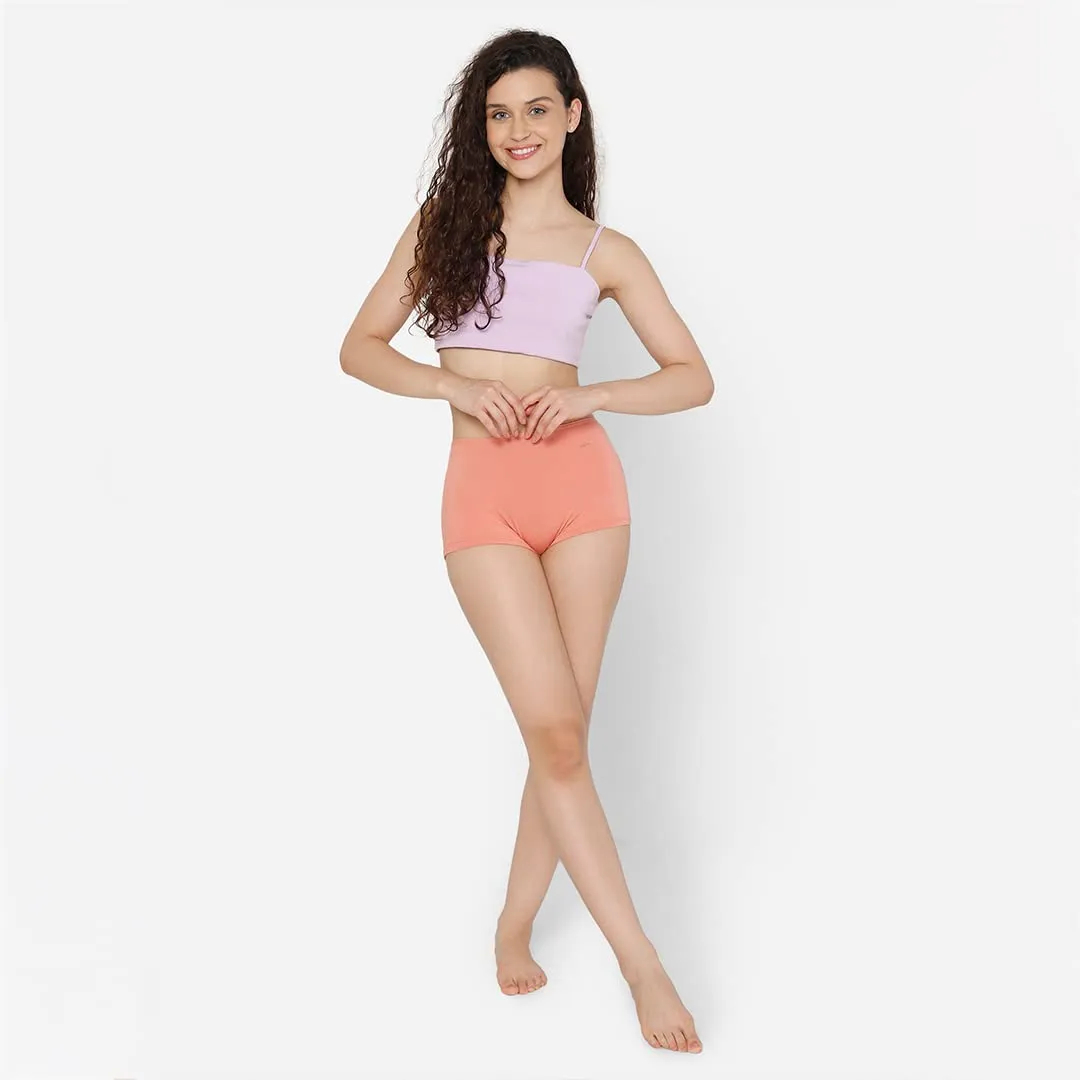 Mush Womens Ultra Soft High Waist Bamboo Modal Boyshorts || Breathable Panties || Anti-Odor, Seamless, Anti Microbial Innerwear (S, Peach)