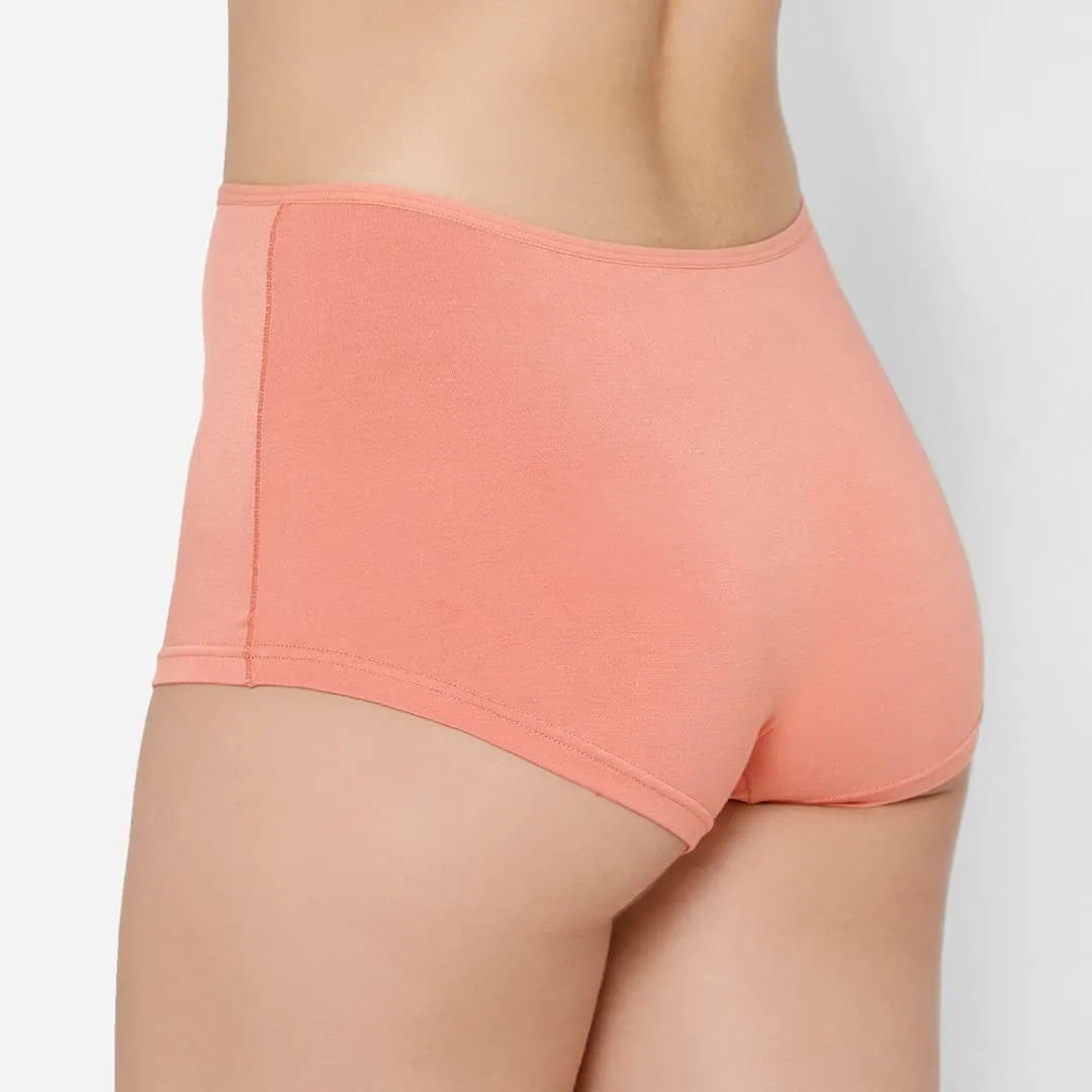 Mush Womens Ultra Soft High Waist Bamboo Modal Boyshorts || Breathable Panties || Anti-Odor, Seamless, Anti Microbial Innerwear (S, Peach)