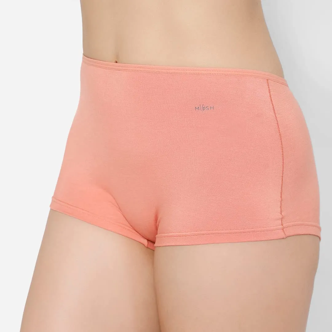 Mush Womens Ultra Soft High Waist Bamboo Modal Boyshorts || Breathable Panties || Anti-Odor, Seamless, Anti Microbial Innerwear (S, Peach)