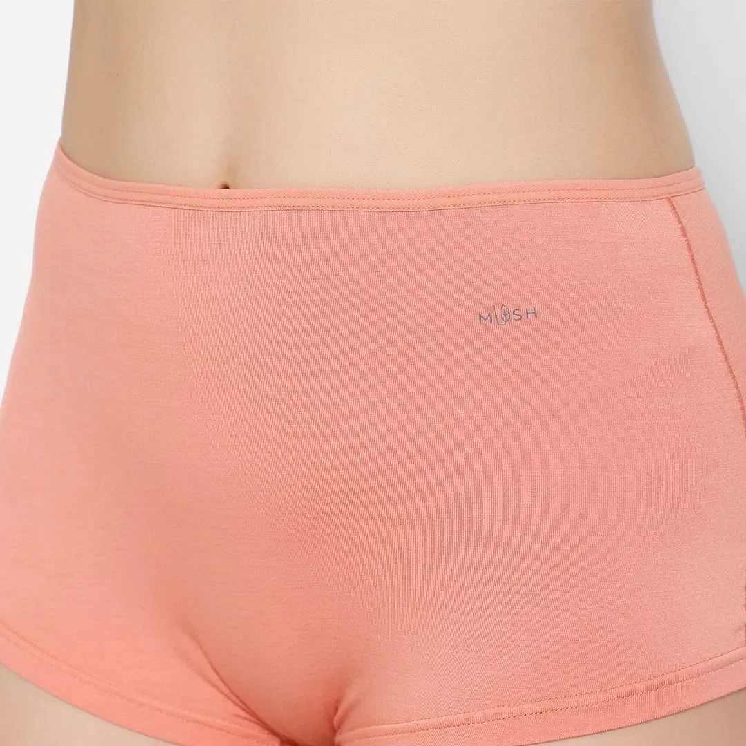 Mush Womens Ultra Soft High Waist Bamboo Modal Boyshorts || Breathable Panties || Anti-Odor, Seamless, Anti Microbial Innerwear (S, Peach)