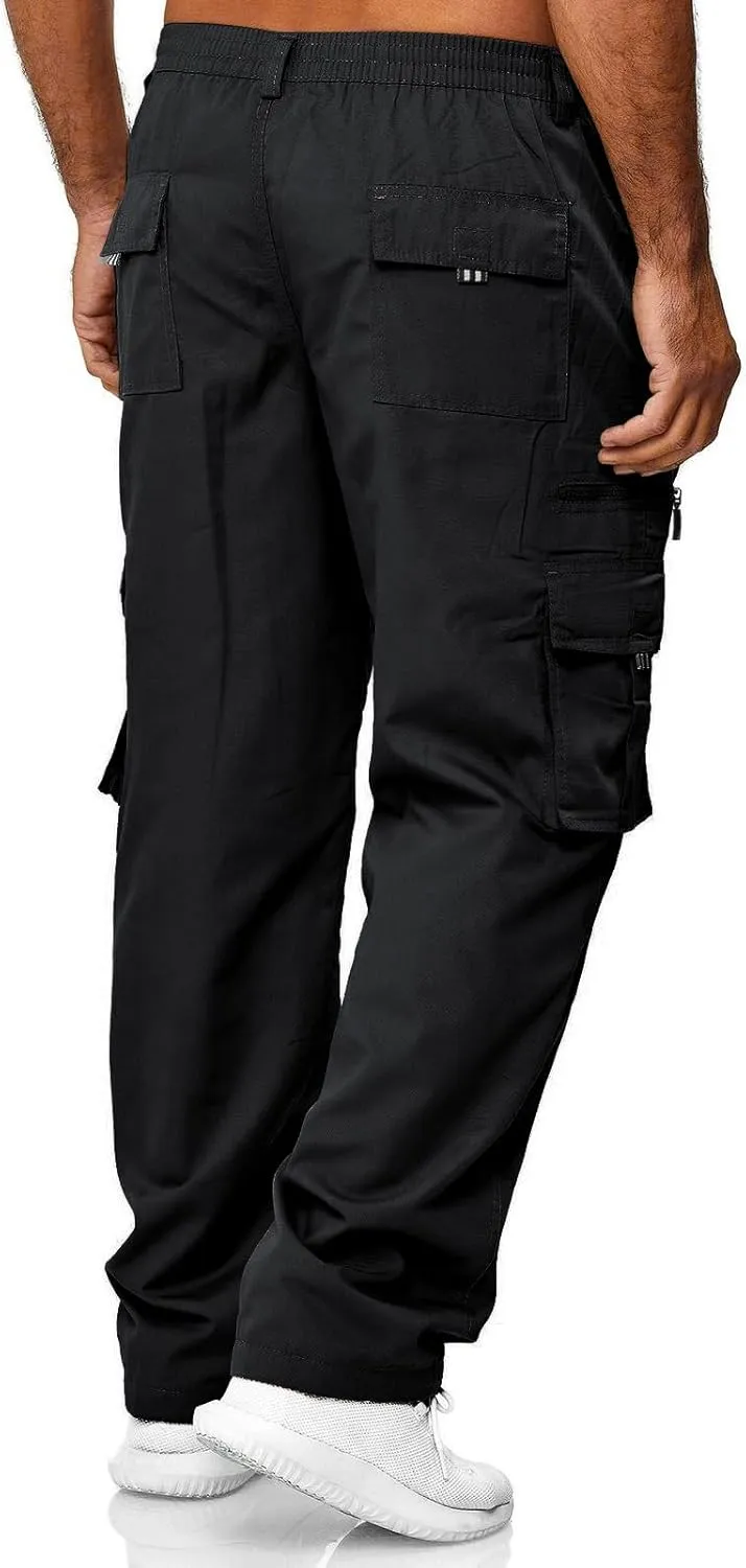 ODIZLI Cargo Pants for Men Casual Cotton Jogger Multi Pockets Outdoor Hiking Work Sweatpants