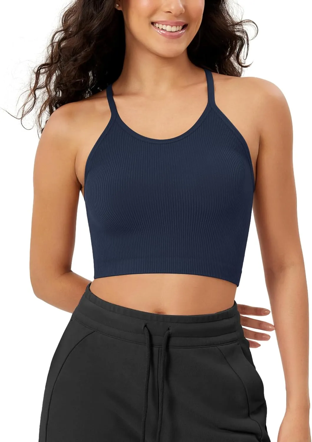 ODODOS Women's Crop Seamless Rib-Knit Camisole Strappy Racerback Cropped Tank Tops