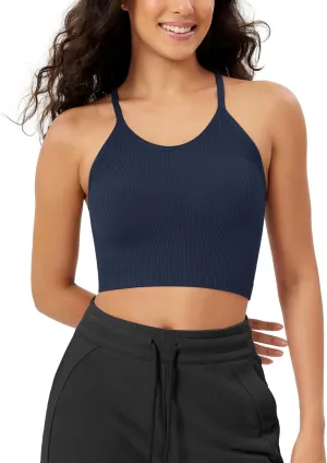 ODODOS Women's Crop Seamless Rib-Knit Camisole Strappy Racerback Cropped Tank Tops