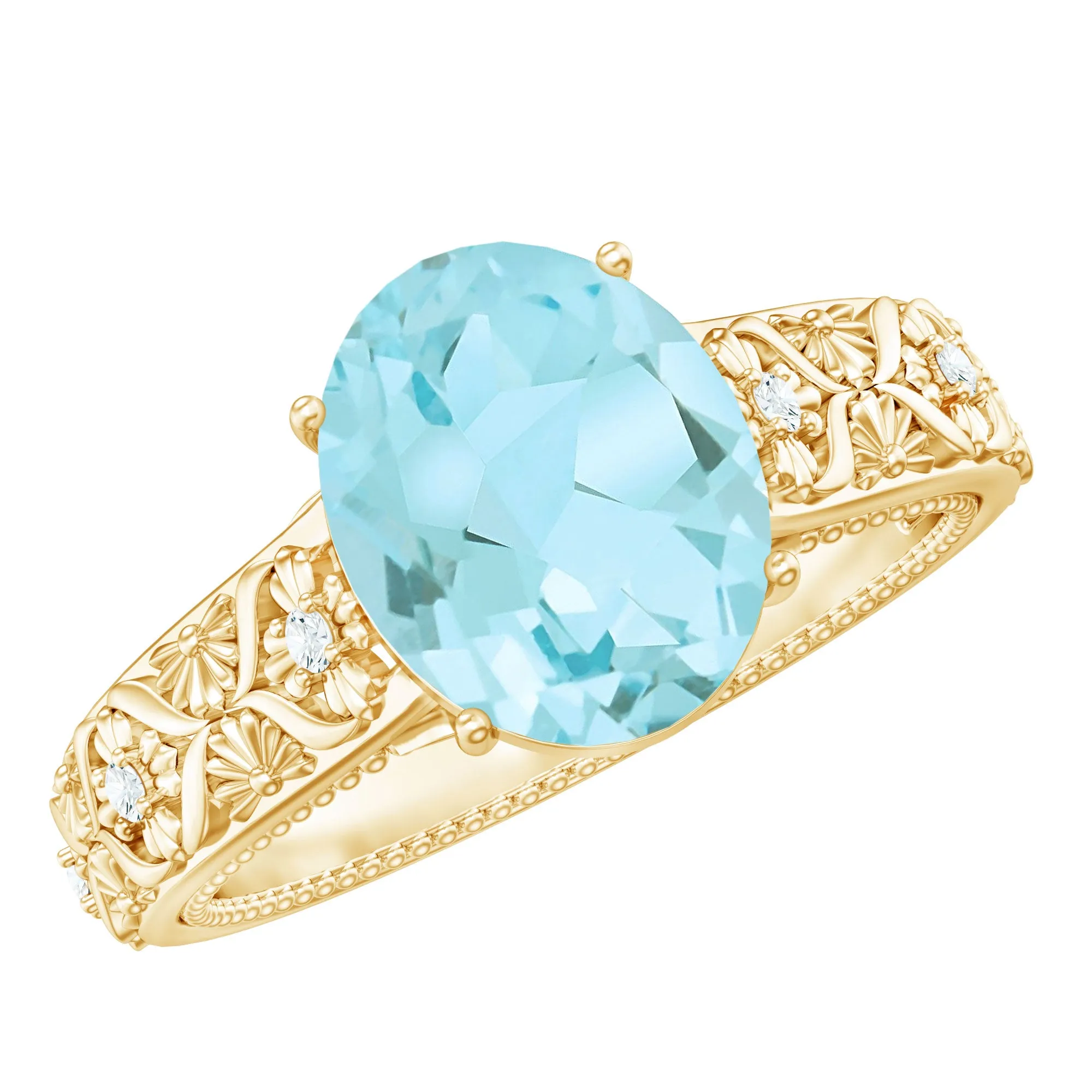 Oval Sky Blue Topaz and Diamond Vintage Style Solitaire Ring