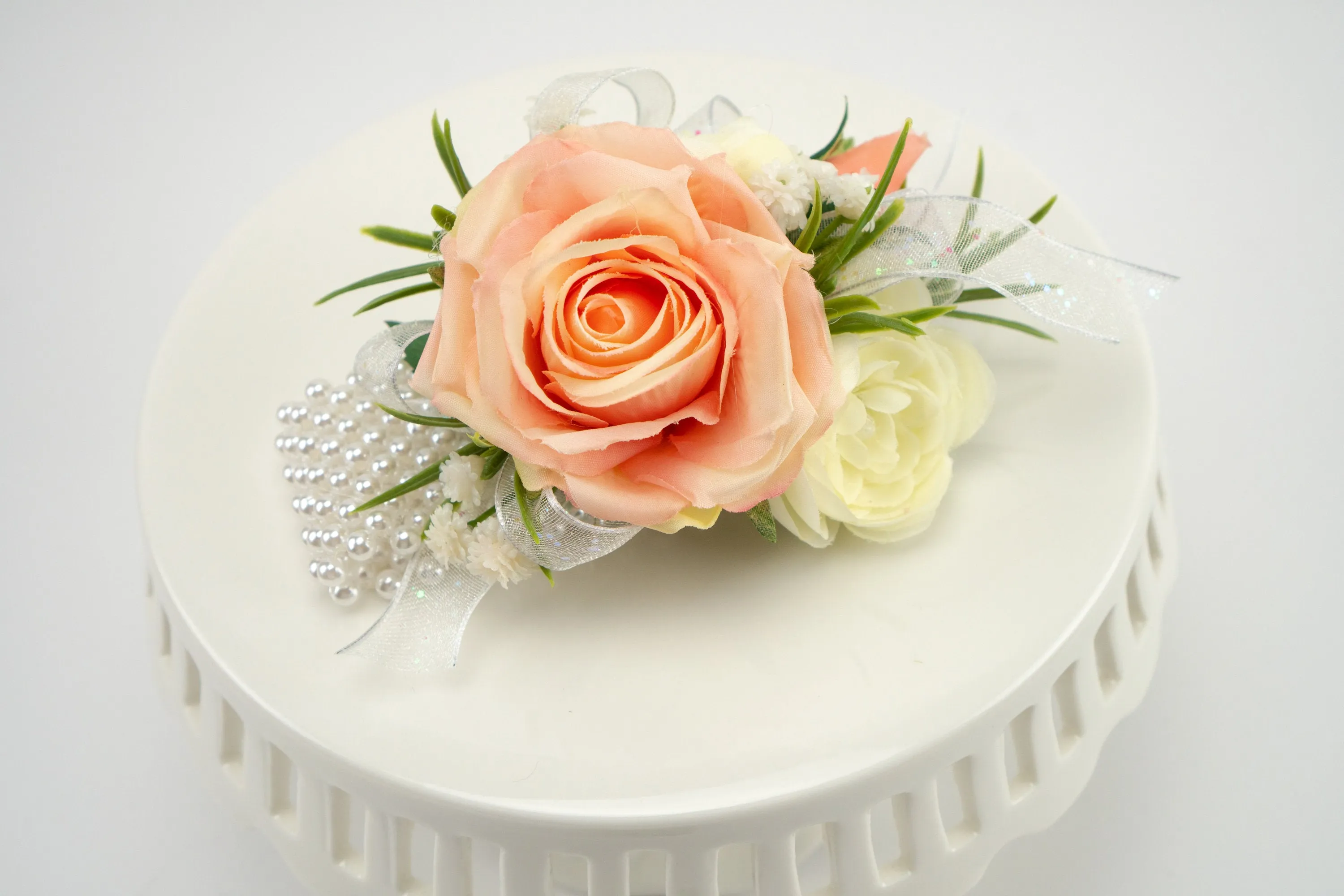 Peach Wrist Corsage and Boutonniere for Prom