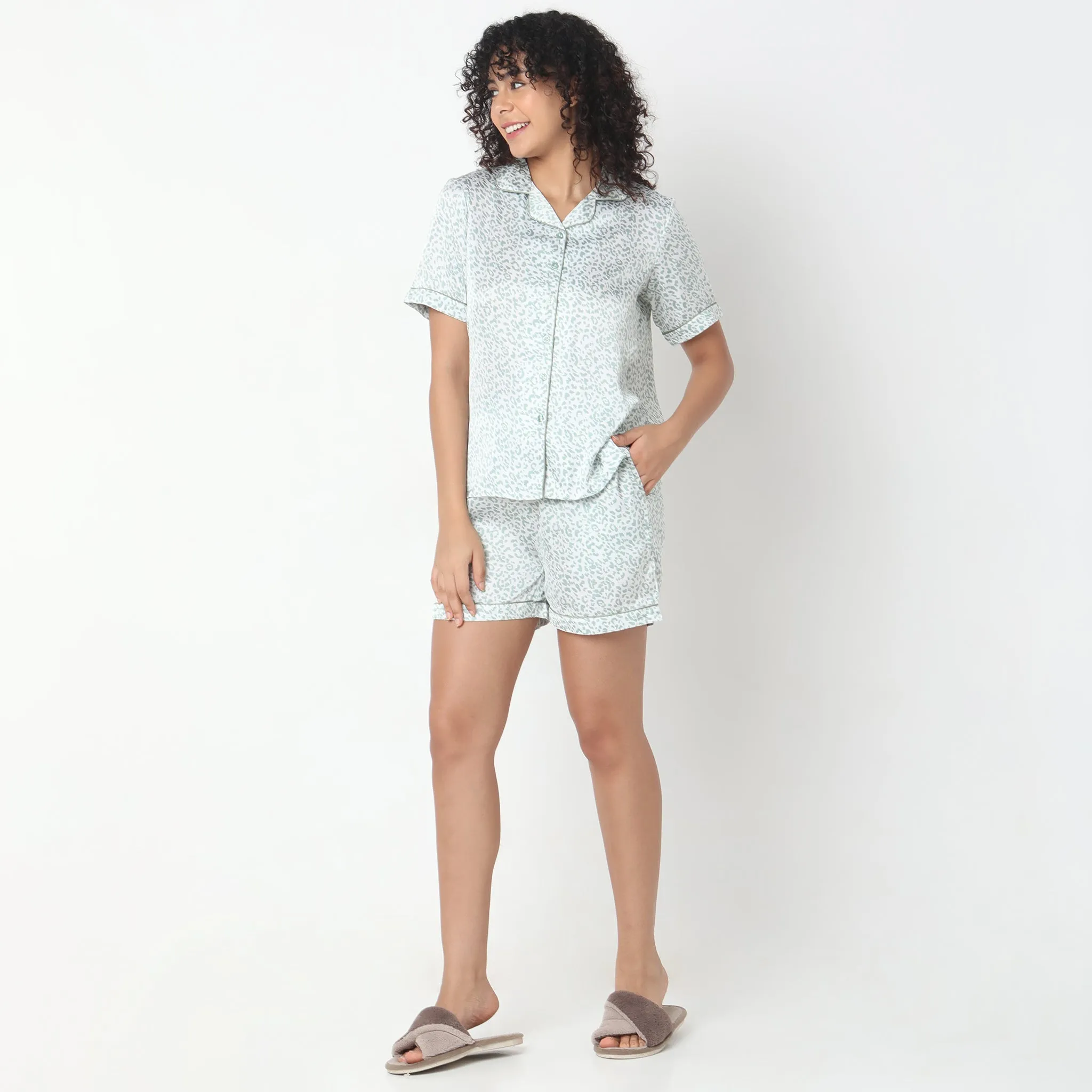 Regular Fit Animal T-shirt with Shorts Sleepwear Set