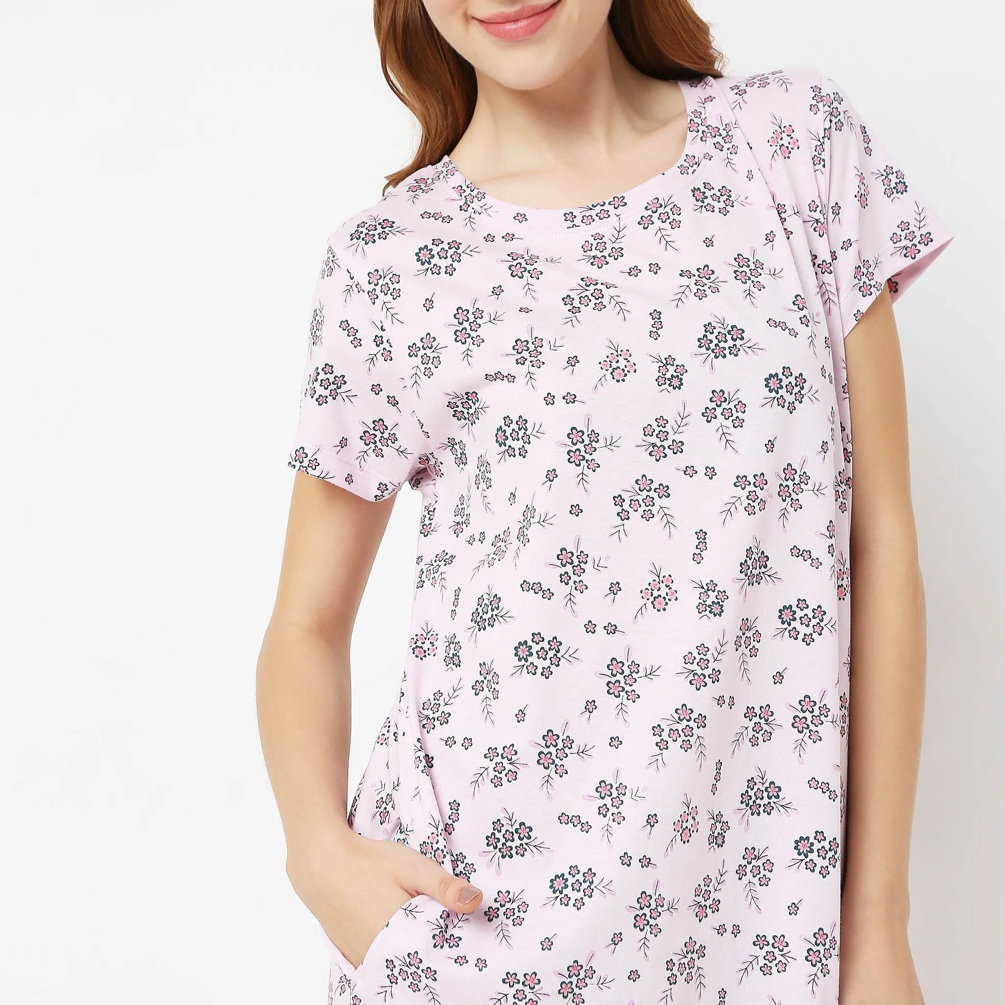 Regular Fit Floral Short Gown