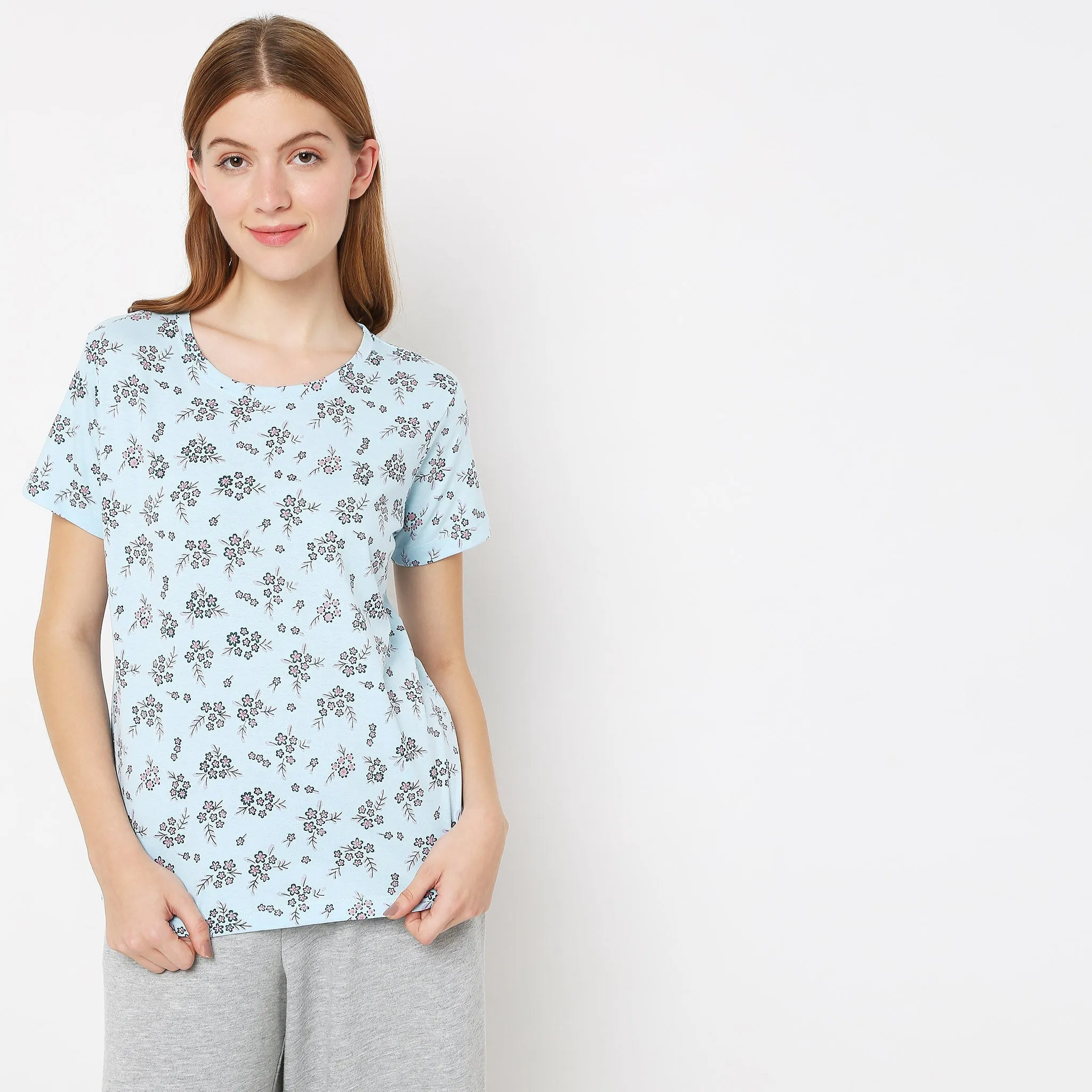 Regular Fit Printed Sleepwear Lounge Top