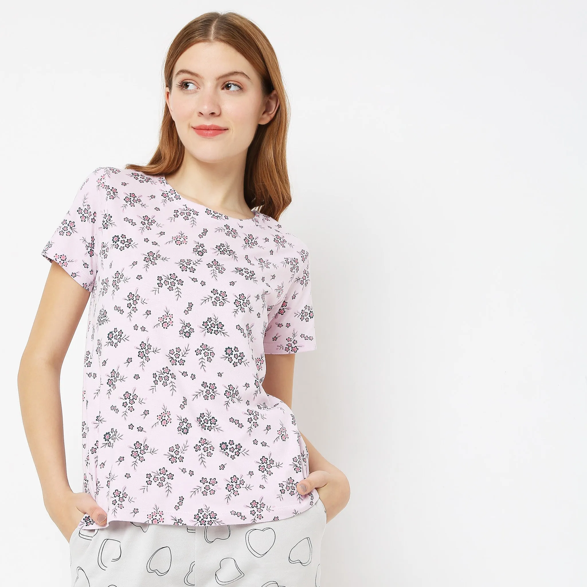 Regular Fit Printed Sleepwear Lounge Top