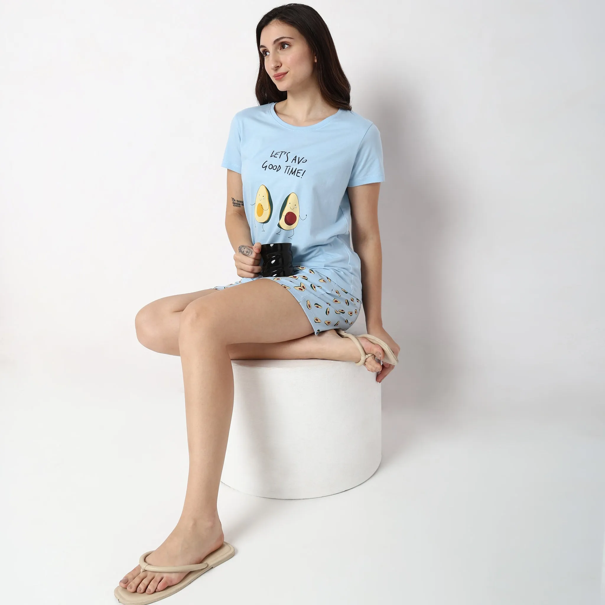 Regular Fit Printed T-shirt with Shorts Sleepwear Set