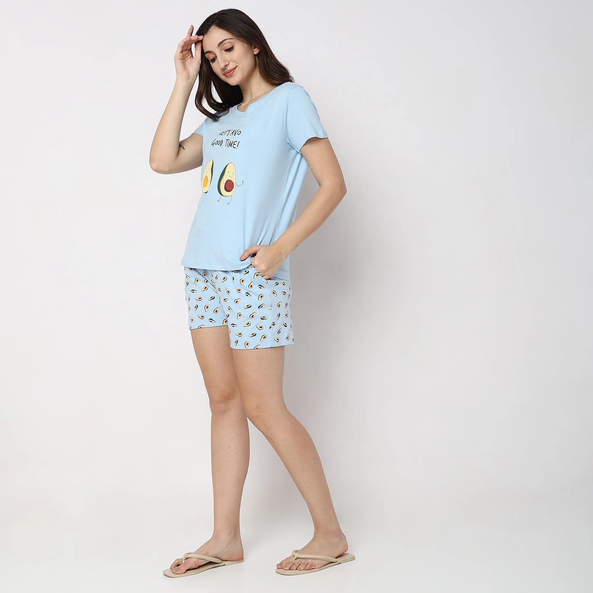 Regular Fit Printed T-shirt with Shorts Sleepwear Set