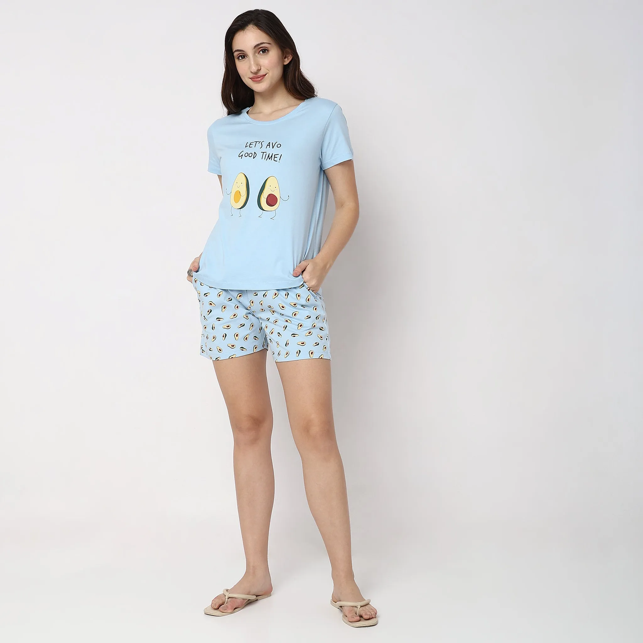 Regular Fit Printed T-shirt with Shorts Sleepwear Set