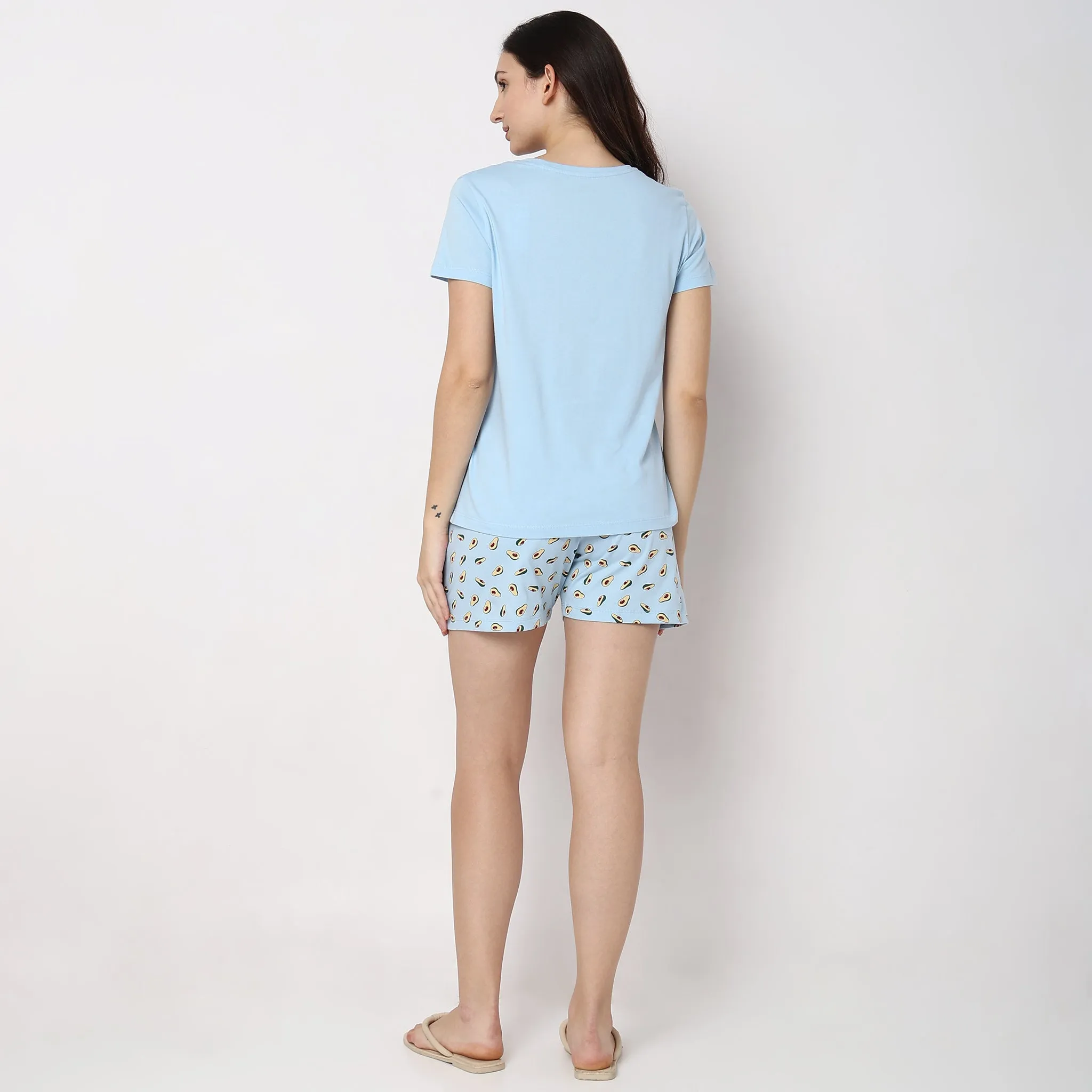 Regular Fit Printed T-shirt with Shorts Sleepwear Set