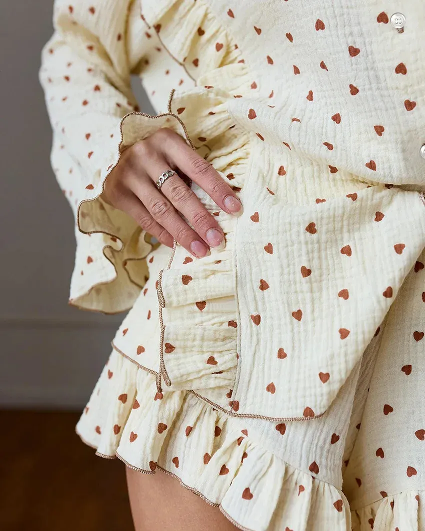 Ruffle Trimmed Cotton PJs for Relaxing