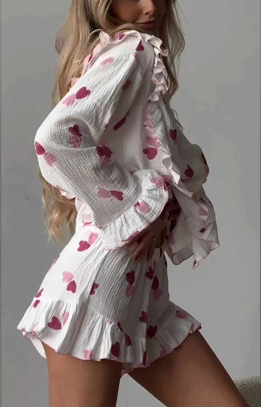 Ruffle Trimmed Cotton PJs for Relaxing