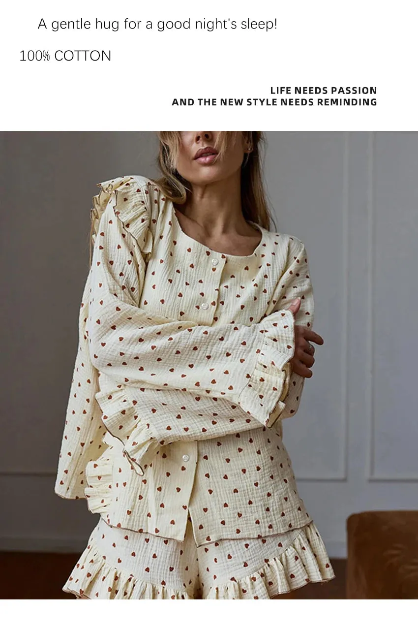 Ruffle Trimmed Cotton PJs for Relaxing