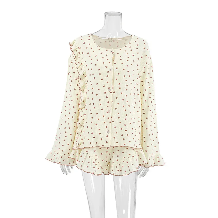 Ruffle Trimmed Cotton PJs for Relaxing