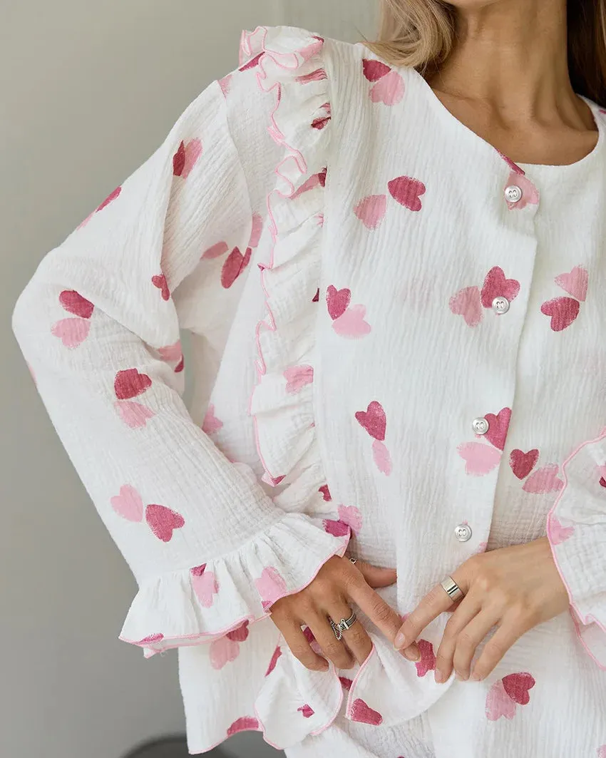 Ruffle Trimmed Cotton PJs for Relaxing