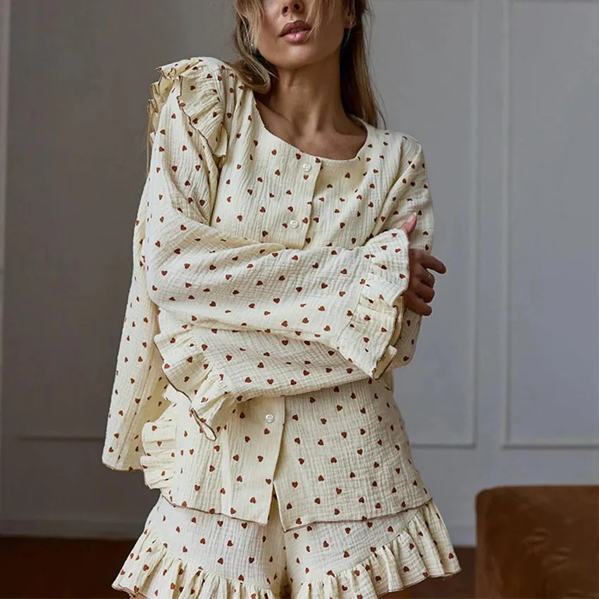 Ruffle Trimmed Cotton PJs for Relaxing