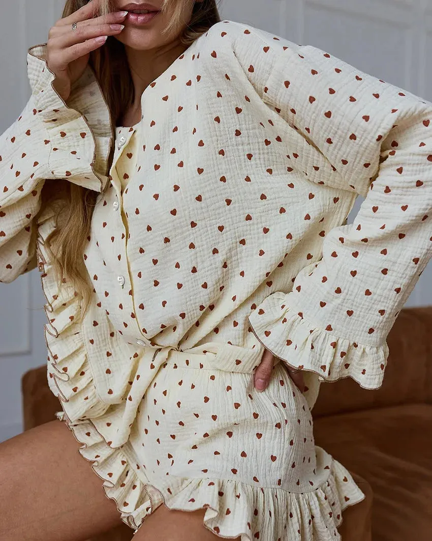 Ruffle Trimmed Cotton PJs for Relaxing