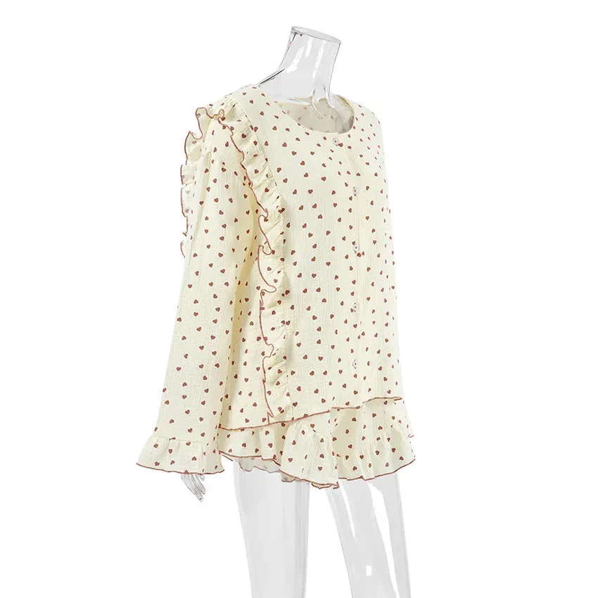 Ruffle Trimmed Cotton PJs for Relaxing