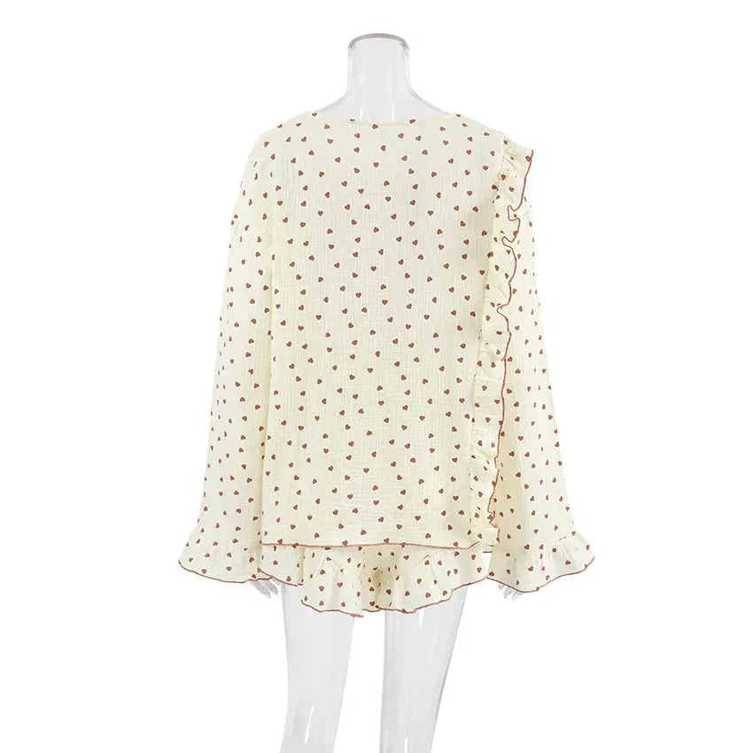 Ruffle Trimmed Cotton PJs for Relaxing