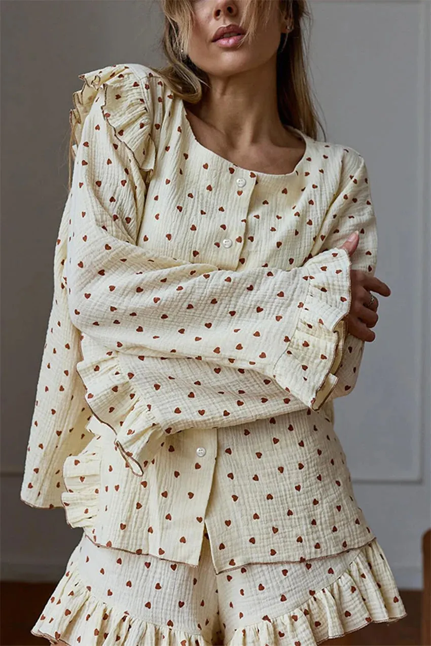 Ruffle Trimmed Cotton PJs for Relaxing
