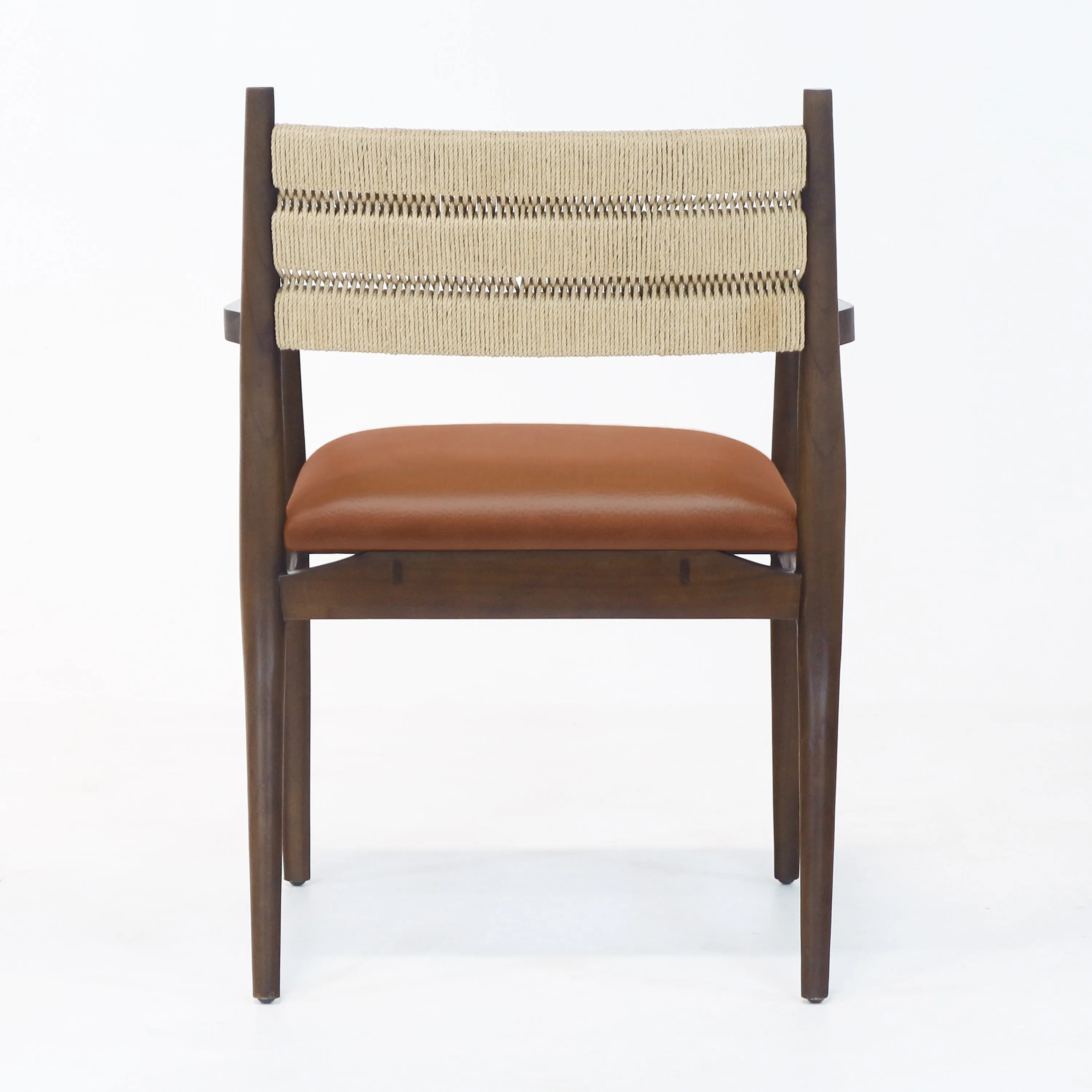 Samsara Dining Chair With Rope Backrest With Tan Leather Seat