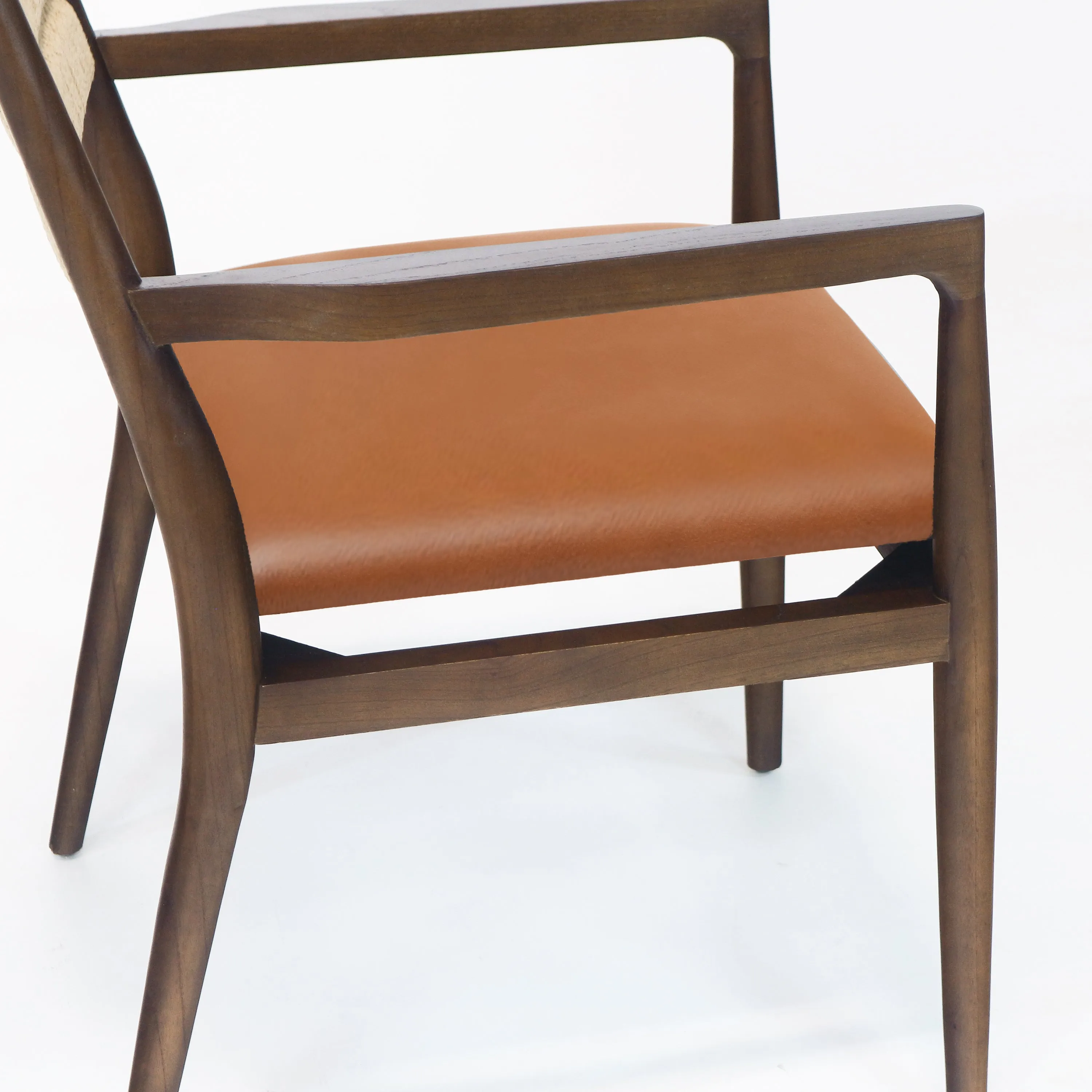 Samsara Dining Chair With Rope Backrest With Tan Leather Seat
