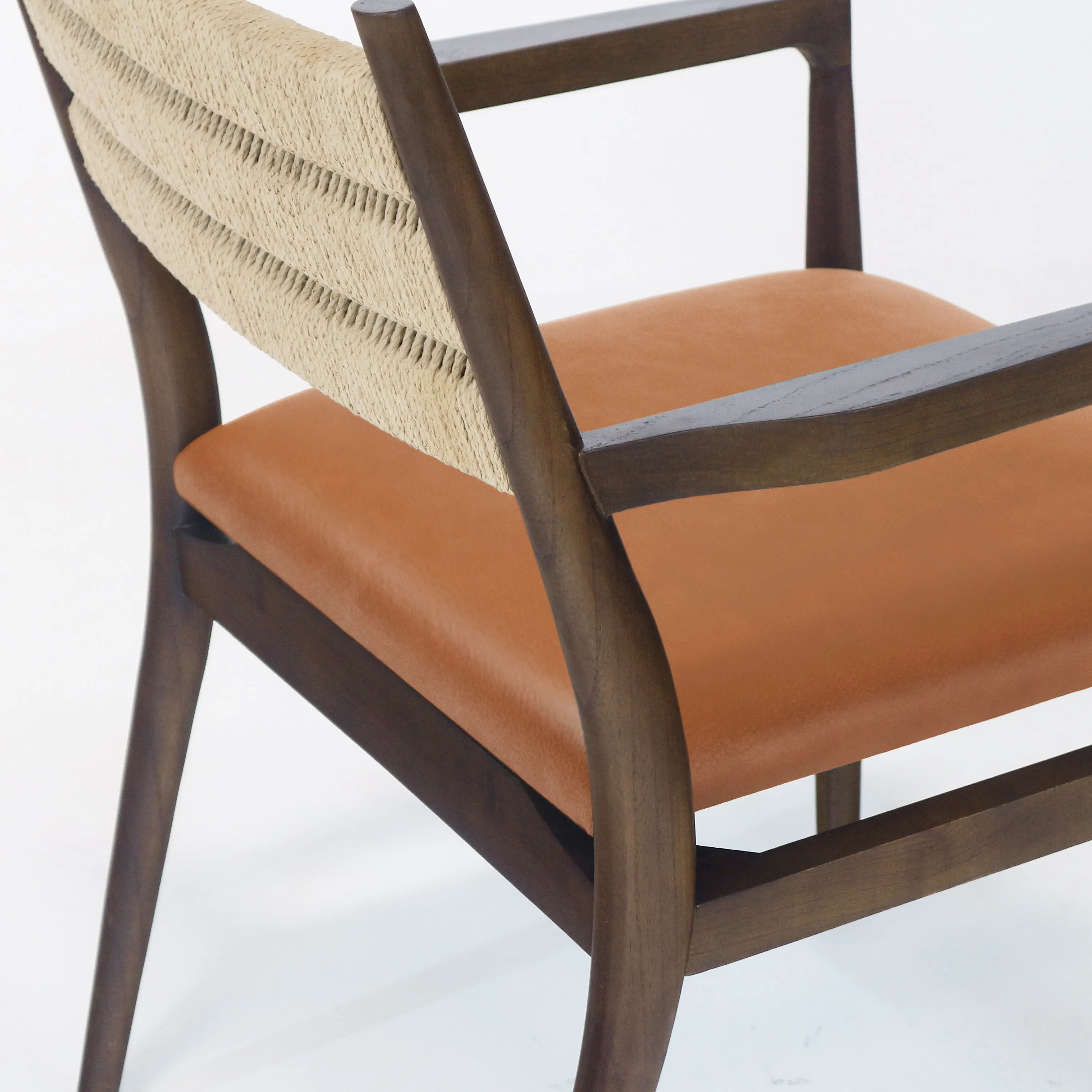 Samsara Dining Chair With Rope Backrest With Tan Leather Seat