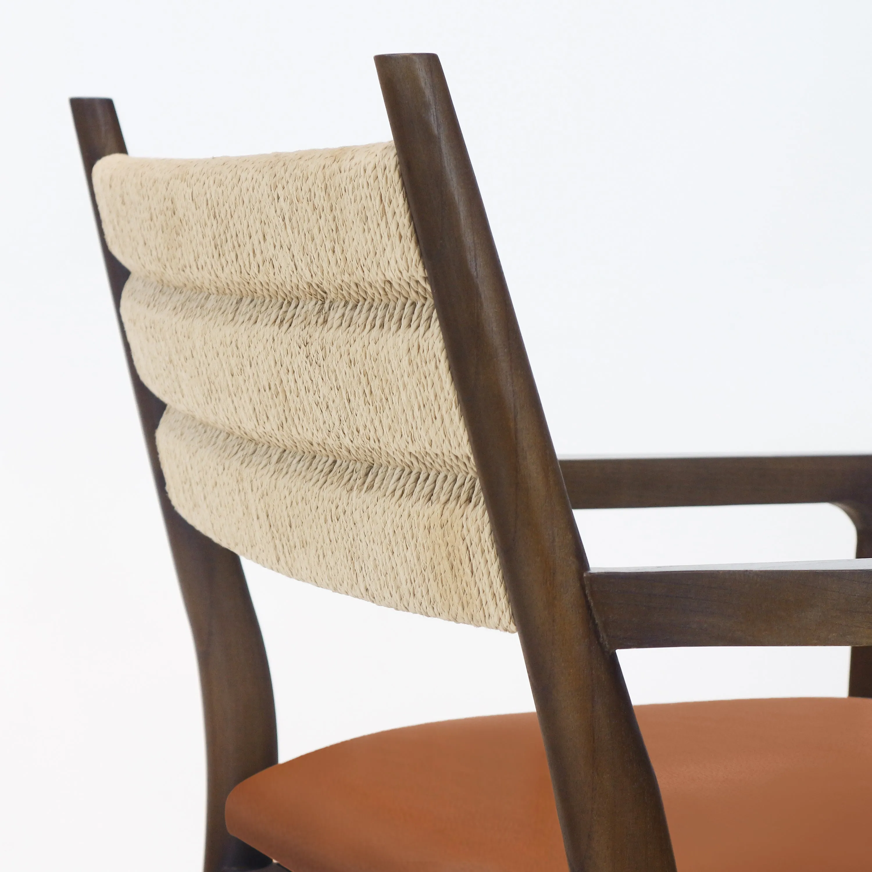 Samsara Dining Chair With Rope Backrest With Tan Leather Seat