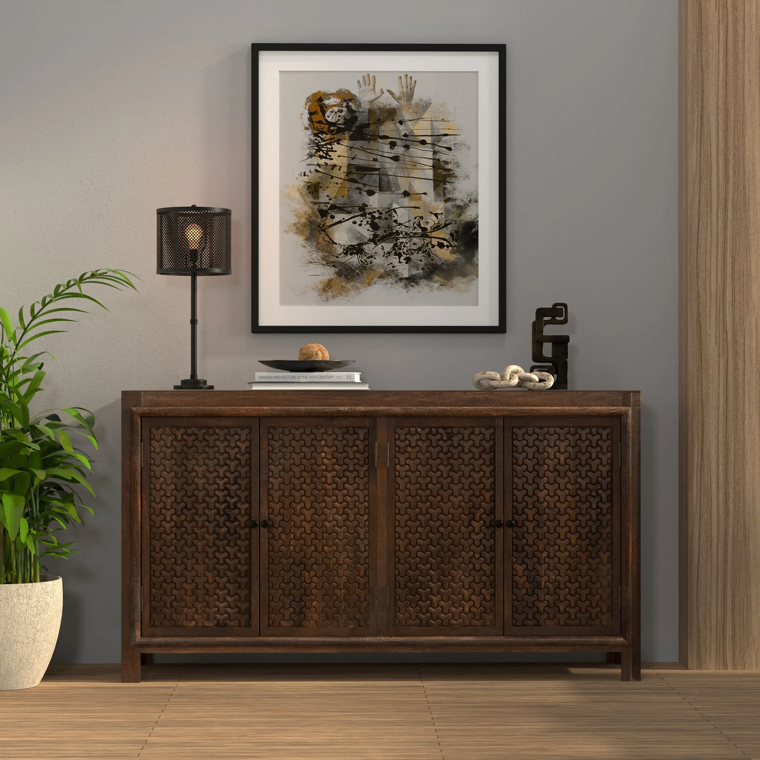 Sarreid - Battle Chainmail 4 Door Sideboard - Brown - Vintage