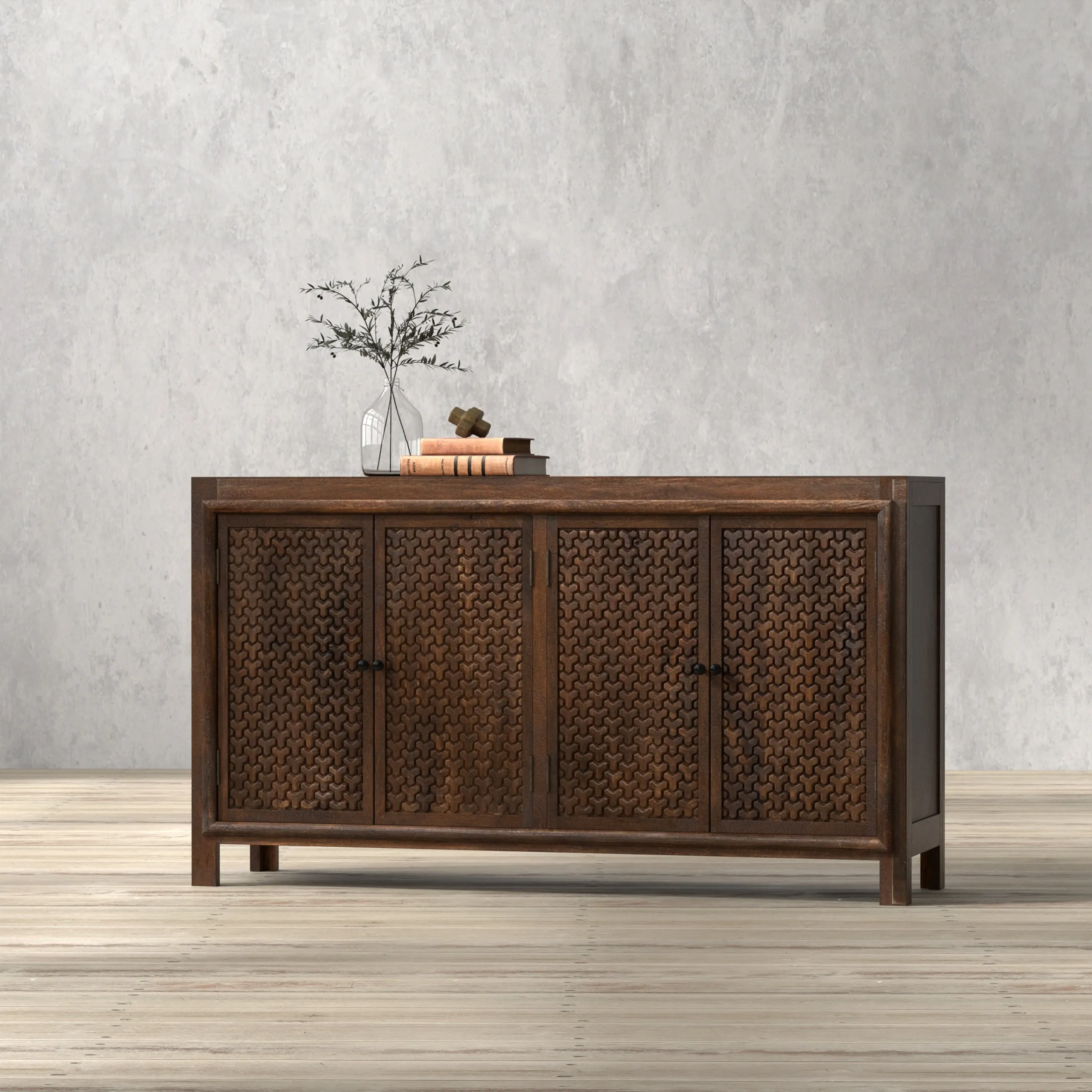 Sarreid - Battle Chainmail 4 Door Sideboard - Brown - Vintage