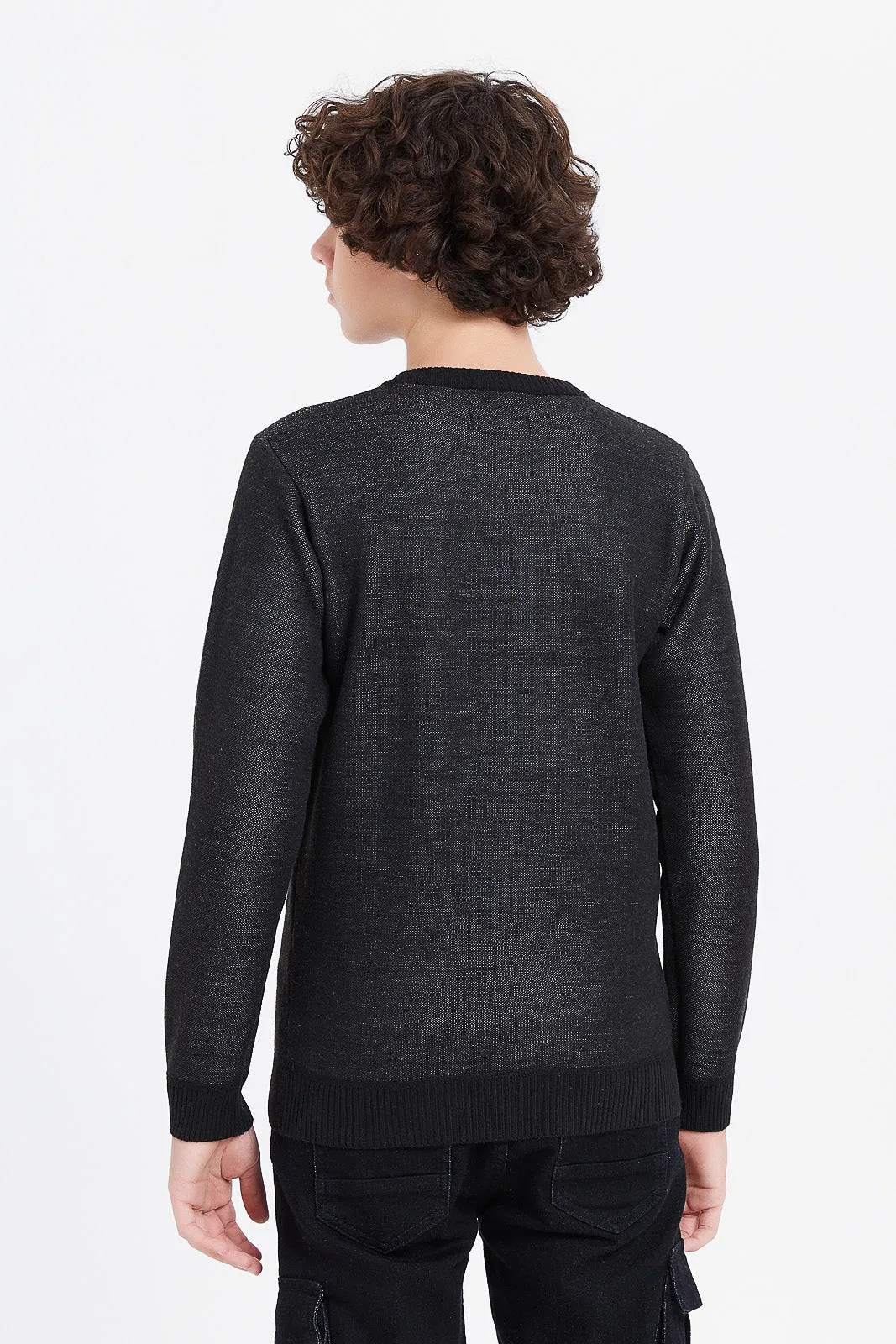 Senior Boys Black Lion Face Jacquard Pullover