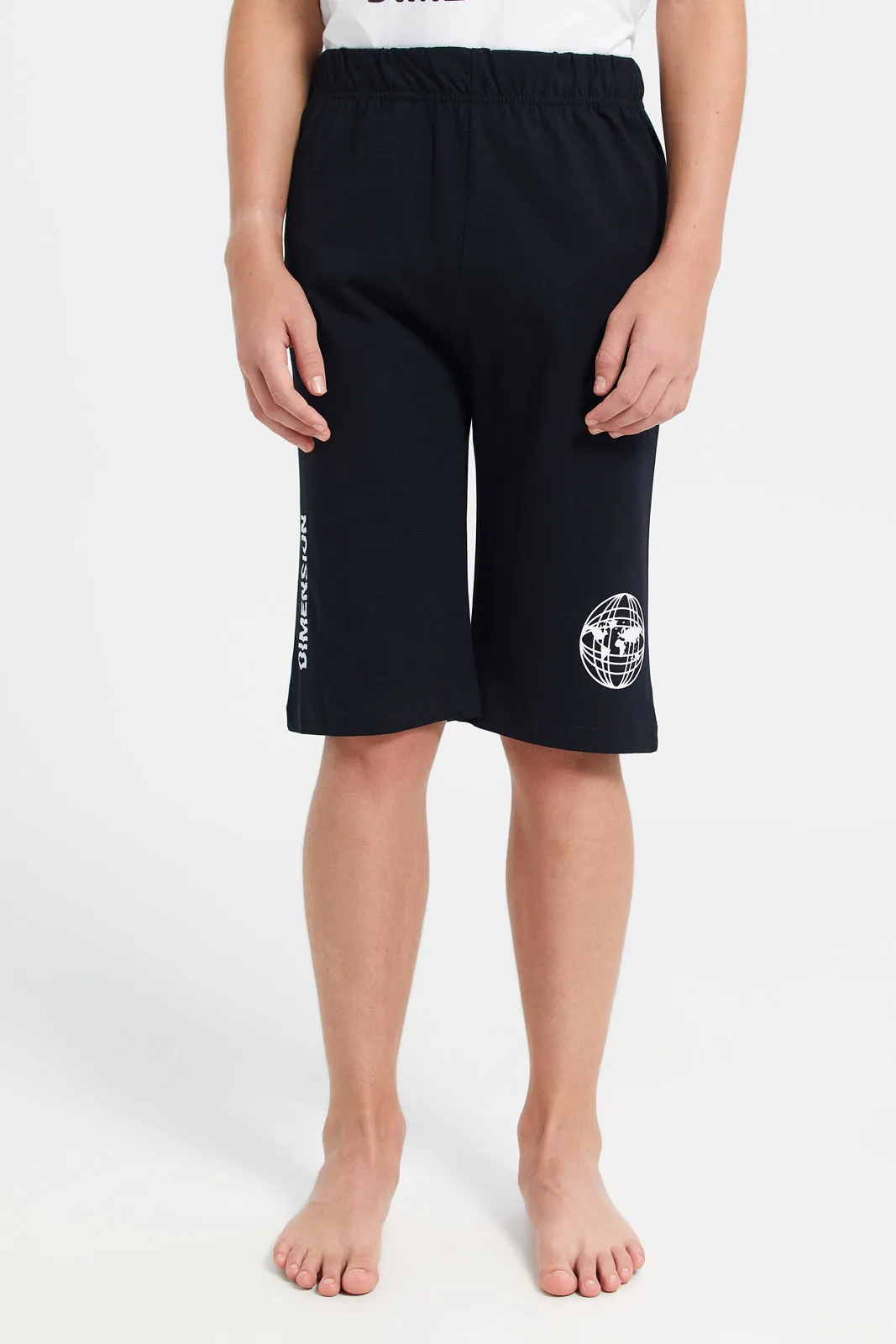 Senior Boys White And Black Printed Basic Pyjama Set (2 Piece)