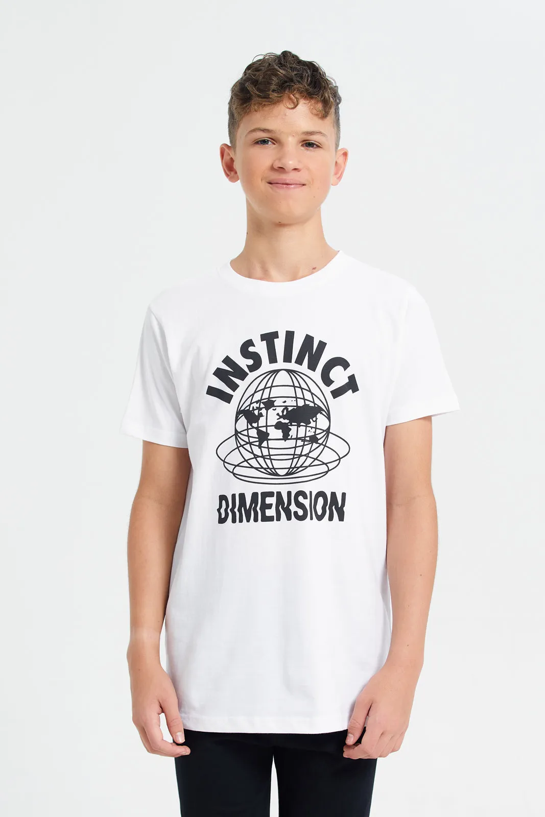 Senior Boys White And Black Printed Basic Pyjama Set (2 Piece)