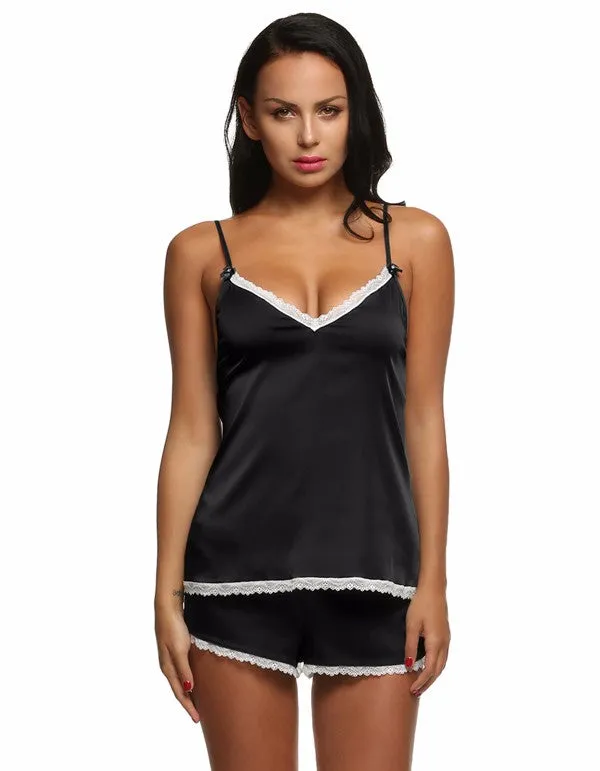 Sexy Ladies' V-neck Spaghetti Strap Satin Pajamas