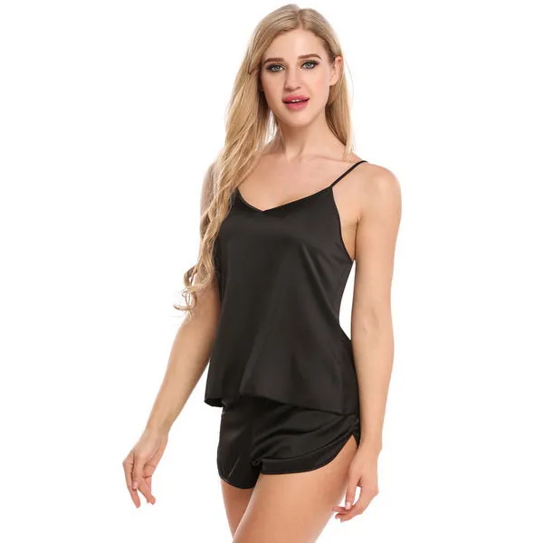 Sexy Ladies' V-neck Spaghetti Strap Satin Pajamas