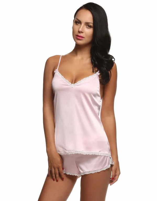 Sexy Ladies' V-neck Spaghetti Strap Satin Pajamas