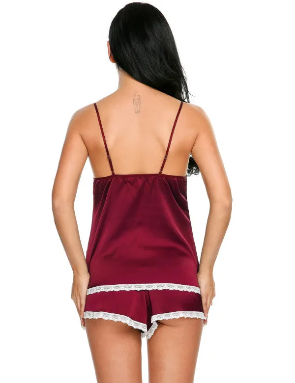 Sexy Ladies' V-neck Spaghetti Strap Satin Pajamas